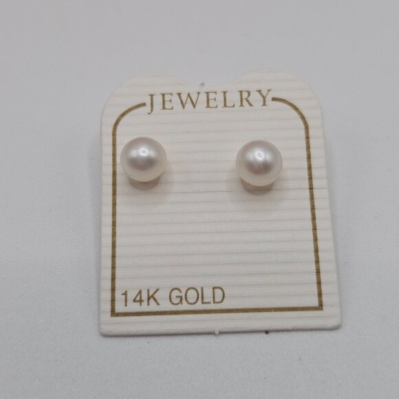 14KT GOLD Jewelry - 14KT GOLD SYNTHETIC PEARL SCREW BACK STUD EARRINGS 5MM